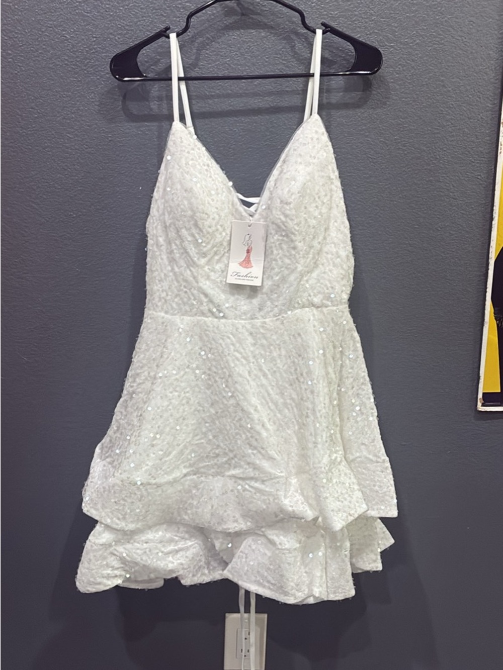 White Sequin Spaghetti Strap Party Dress
